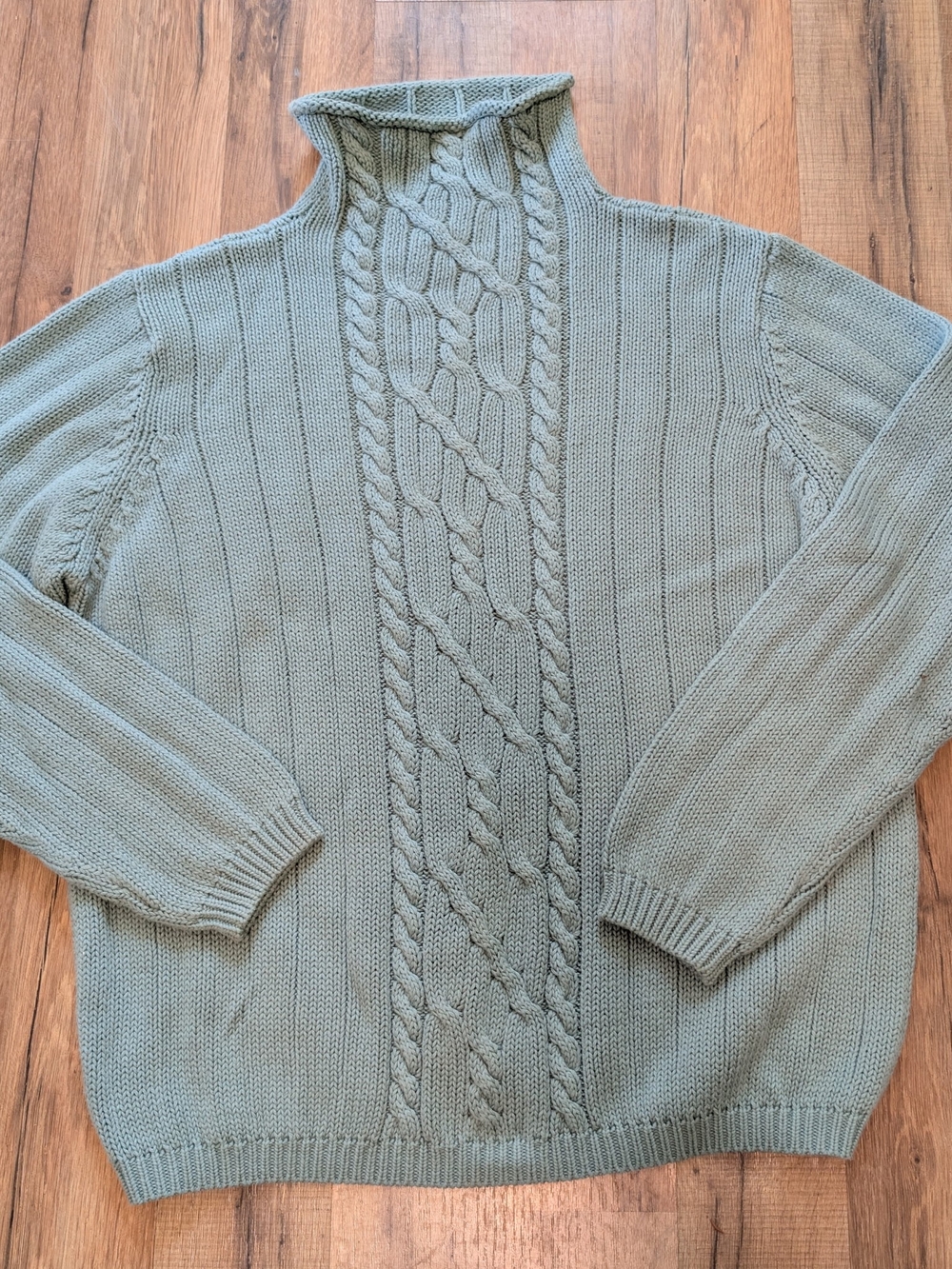 Women's Vintage Pendleton Cable-Knit Turtleneck Sweater - Light Gray Blue